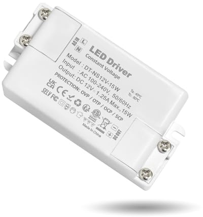 Transformateur 220V 12V LED 15W, alimentation 12v 15w 1.25A, led driver 12v, Ultra Fin Plat Sans Scintillement, Transfo AC à DC, convertisseur 220v 12v, pour G4, GU5.3, MR11, MR16, Non Dimmable
