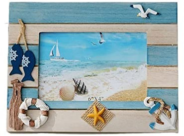 luckxuan Fotorahmen/Bilderrahmen Ocean Style 6-Zoll-Fotorahmen Kreative Desktop-Dekoration Fotorahmen Holz-Display-Rahmen Leerrahmen (Color : A)