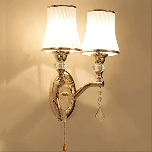 Wall light,Crystal Wall Light with Switch Or Pull Cord Antique Classic Wall Lamp Indoor Glass Lampshade Retro Wall Sconce Art Deco Lamp Bedside Lamp Nostalgic B