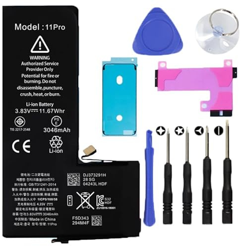 Batt - Kit de remplacement de batterie pour iPhone 11 Pro comprenant un autocollant étanche, un tournevis, une ventouse, un outil de levier - Réparation de smartphone à faire soi-même, accessoires de