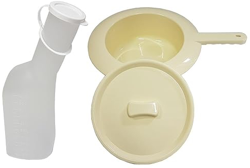 FabaCare Bettpfanne und Urinal für Männer Set, Stechbecken, Stechpfanne, Toilettentopf, Zimmertopf, Mobile Toilette, Nachttopf, Töpfchen, Urinflasche, Betturinal, Pflege-Bettpfanne, Mann-Urinal