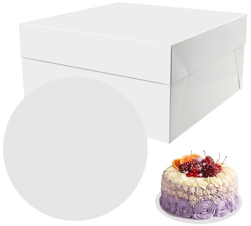PHULWEL 2 Stück Tortenschachtel 30 * 30 * 15cm mit Tortenbrett für Stufenkuchen, Weiß Tortenkarton mit Kuchenbrett Cake Board, Einweg-Tortenbehälter