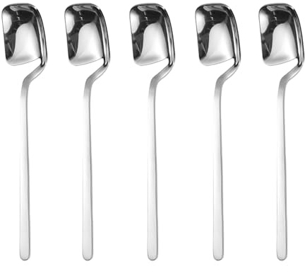 5 Stück Silber Kaffeelöffel Edelstahl Teelöffel Joghurtlöffel Kleine Zuhause Löffel für Tee, Milch, Kaffee, Dessert, Drink, Milchshake