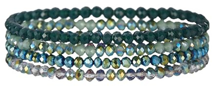 JewelryWe Pulsera Elástica Bohemia Mujer: Pulsera de Cuentas Cristal Artificial de Color para Niñas Ajustable 4 Piezas - Para Ocio Uso Diario Regalos