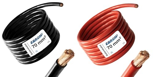 EBROM - 15 Meter Batteriekabel - rot und schwarz - Pluskabel und Massekabel - 70mm2 | 70 mm² | 70 mm2 - Vollkupfer 99,9% OFC Kupfer Stromkabel - Ihre Länge: je 15 Meter