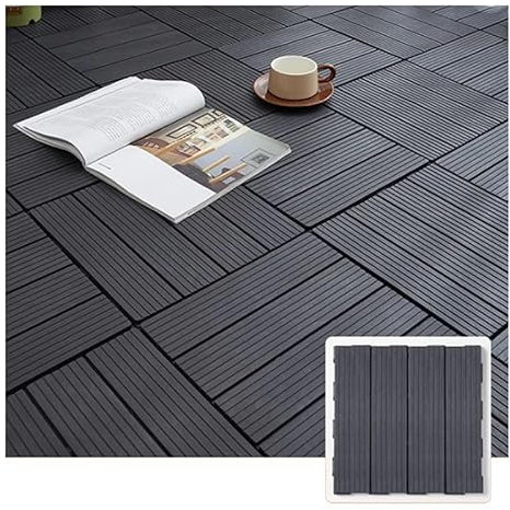 Ineinandergreifende Terrassenfliesen Aus Kunststoff, 11,8 X 11,8 Zoll, Wasserdichter Bodenbelag Für Den Außenbereich, Für Jedes Wetter Geeignet, Terrassenbodenfliesen(Dunkelgrau,11.8x11.8IN/5PCS)