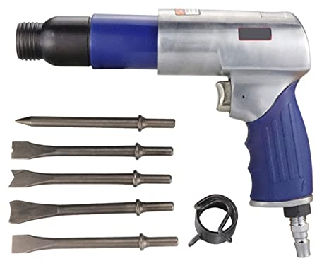 Abbruchheber Lufthammer 175 mm Professionelle Handpistolen-Gasschaufeln 250 K kleiner Rostentferner pneumatische Werkzeuge mit 5 Meißeln for Grabenziehen, Hacken, Brechen von Löchern Komfortgriff