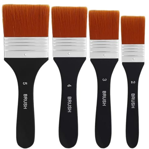 QEDBOJE 4 pezzi pennelli per pittura acrilica, pennelli per artisti premium, pennelli per pittura in nylon con setole piatte, design ergonomico in un unico pezzo (20/30/40/50 mm)