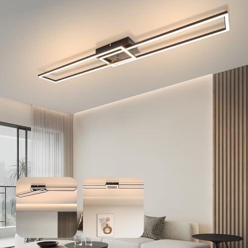Homefire LED Deckenleuchte Wohnzimmer Deckenlampe - Modern Wohnzimmerlampe | Groß Schwarz 2 Rahmen Schlafzimmerlampe 32W 3000K Warmweiß Küchenlampe Rechteckig Design für Schlafzimmer