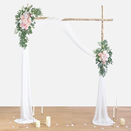 ponatia Künstlicher Hochzeitsbogen mit 7,8 m Bogen, Drapierstoff, rosa Hochzeitsblumen für Hochzeit, Willkommensschilder, Blumendekorationen und Hochzeitsempfang, Zeremonie, Dekor (Blush Pink &