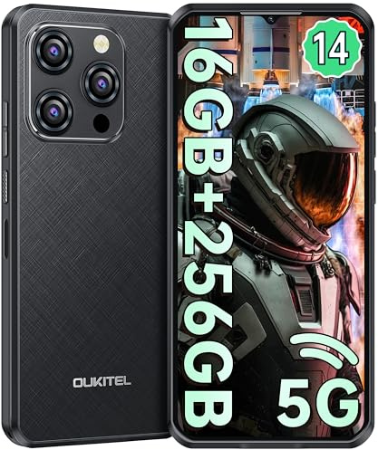 OUKITEL WP52 Rugged Phone Android 14-6.6Inch 60Hz Fullview Display, 5G Smartphone with 256GB+16GB, 48MP & 8MP Waterproof Cameras, 6500 mAh Battery Face Unlocked, OTG, GPS,NFC/Black