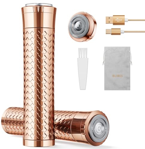 BLIBEE Depilación facial para mujeres, dispositivo de depilación recargable, maquinilla de afeitar eléctrica sin dolor para labios, brazos, cara, pelusas de melocotón (dorado)
