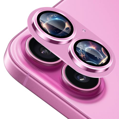 MiKoyi Pellicola Fotocamera per iPhone 16 / iPhone 16 Plus, Protezione Obiettivo della Vetro Temperato Protezione Fotocamera HD Telaio Alluminio Durezza 9H per iPhone 16 / iPhone 16 Plus, Rosa