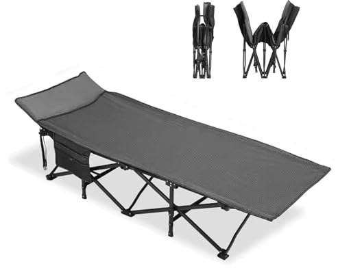 Leichtes Feldbett Klappbar mit Seitentaschen Outdoor Bett Wetterfest,Tragfähigkeit 200kg für Indoor, Outdoor, Strand und Garten