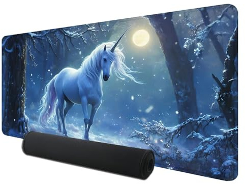 Gaming Mauspad XXL 900 x 400 mm, Einhorn Mousepad Groß mit Vernähte Kanten WassXerdicht Anti-Rutsch, XXL Mousepad Mond Schreibtischunterlage für PC, Laptop Verbessert Präzision und Geschwindigkeit X-9