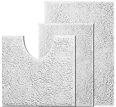 UHOUSEST Badematte rutschfest, Weicher Badezimmerteppich-Wasserabsorbierend Badematte, Maschinenwaschbar Badvorleger, für Badewanne und Toilette-Weiß 3 Stück