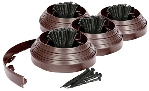 Harbour Housewares 40m Flexible Lawn Edging with 160 Pegs - Brown - Plastic Garden Edging Grass Border Flower Bed Stone Path Edge Height 4cm Patio Landscaping Divider Palisade