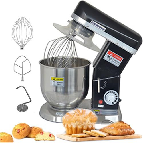 LXWKAI Batteur sur Socle de Cuisine, Batteur électrique avec Bol en Acier Inoxydable, Fouet, Crochet pétrisseur, Batteur Plat, Bouton réglable à 3 Vitesses (Noir 7 L)