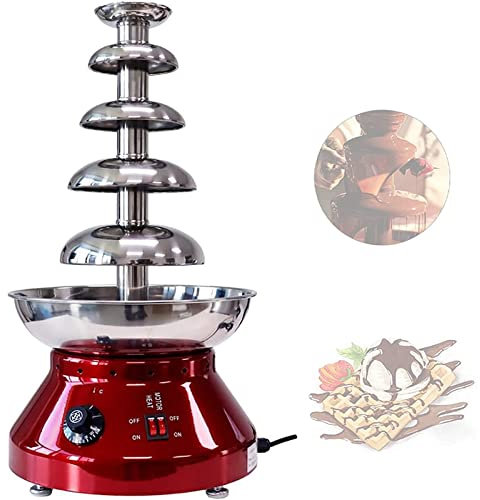 DMMFTERL 5 Tiers Electric Chocolate Fondue Fountain,Stainless Steel Chocolate Melting Heating Machine,7-Pound Large Capacity,Easy To Assemble,for Party Wedding(Red)