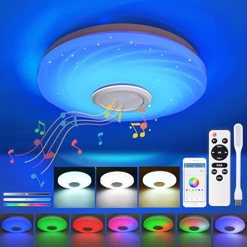 LED Deckenleuchte Dimmbar Deckenlampe Fernbedienung 36W Lampe RGB Farbwechsel Smart Lautsprecher + USB Licht Jugendzimmer Kinderzimmer Junge Zimmer Decke Bluetooth Mädchen Sternenhimmel Zimmerlampe