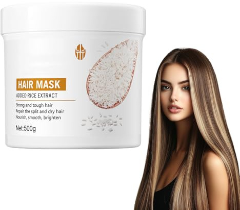 Hppsctink Masque Capillaire, 500g Masque capillaire au riz, Réparation des Cheveux Abîmés, Anti-Sécheresse, Pointes Fourchues, Enchevêtrement et chute des Cheveux, hair mask