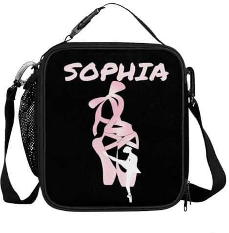 Mintoprints Lonchera de baile personalizada, loncheras reutilizables para baile, bolsa de almuerzo aislada para oficina, trabajo, picnic ballet negro rosa