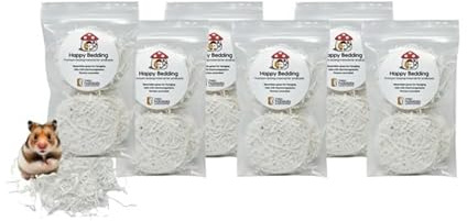 Happy Habitats Happy Bedding – Hamster Bedding for Small Pets – Compressed Hamster Paper Bedding for Small Animals – Ideal for Hamster Cage or Habitats (6 Pellets in a 4x6 Bag)