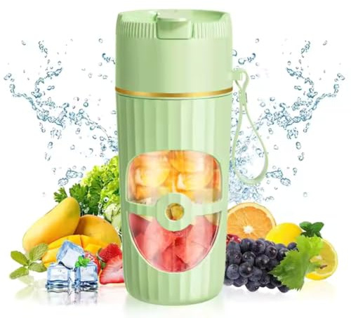 Mixeur portable sans fil Smoothie Maker To Go - Mini presse-agrumes électrique - 450 ml - Connecteur USB-C rechargeable - Verre + PP 6 lames tranchantes en acier inoxydable - Pour les déplacements
