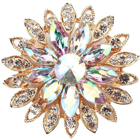 Wanheart Sunflower Brooch Pin for Women, Large AB Crystal Rhinestone Flower Brooch, Vintage Floral Lapel Pin Jewelry for Dress Coat Hat Scarf Bag Gift (Colorful AB)
