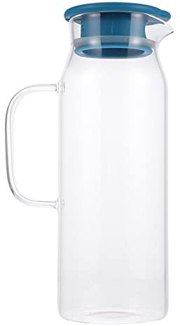 OFFSCH Tetera de Vidrio Transparente 1.3L Tetera para Oficina y Hogar Resistente al Frío Tapa de Plástico para y Jugos para Entretenimiento y Uso Diario