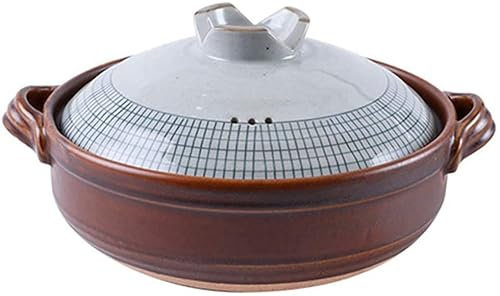 CWCQGH Nutritional Soup Pot Oven Safe Heat Resistant Slow Stew Pot Round Ceramic Casserole Pot Ceramic Hot Pot Non-Sticky Soup Pot B Brown 5 '' Diameter (B Brown diameter21cm(8inch))