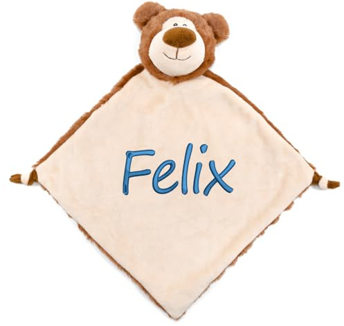 Elefantasie Personalisiertes Schnuffeltuch weiches Kuscheltuch mit Name Bestickt Schnuffeltier Schlafhilfe Tröster Geschenk zur Geburt (Bär braun)