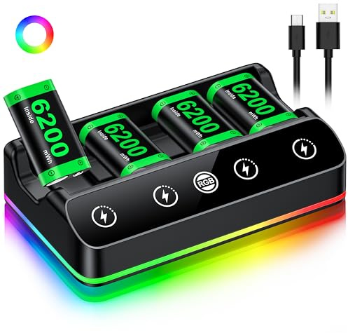 NinjaPlusOX Rechargeable Battery Packs Compatible with Xbox One/Series S/X Controller, 4 x 6200mWh Rechargeable Battery Pack with Charging Station and USB C Cable Charger 360 Consoles