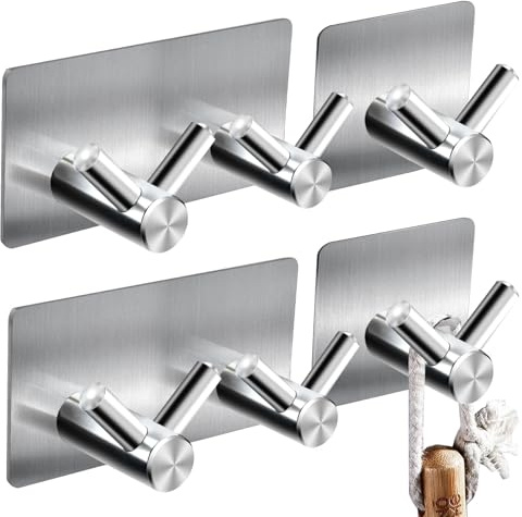 GZLFH 4 supporti per asciugamani senza foratura, autoadesivi, ganci singoli e doppi ganci, ganci adesivi per bagno, bagno, toilette, cucina, ufficio (argento)