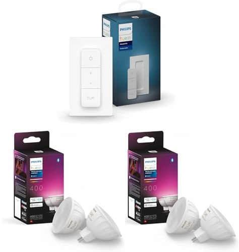 Philips Hue Erweiterungspaket - GU5.3 - mit 4 Spots (MR16) - 12V - Weißes und Farbiges Licht - Inkl. 1 Hue Dimmschalter - Hue White and Color Ambiance