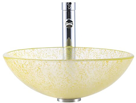 asdchZen Lavandino da Appoggio, Lavabo in Vetro Temperato, Lavabo Artistico con Scarico A Scomparsa Cromato, Lavandini per Bagni - Giallo