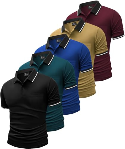 JACKETOWN 5er Pack Poloshirt Herren Kurzarm Atmungsaktiv Poloshirt Leichtes Golf Polohemd Set Arbeit Polo T Shirt mit Brusttasche