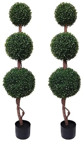 GreenBrokers 2X Triple Ball Artificial Boxwood Topiary Trees-4ft/120cm, 4ft (120cm)