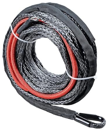 Cinta Remolque Cuerda sintética for cabrestante de 15 m x 5 mm (50 pies x 3/16) con Funda Protectora roja y Gancho de 6 mm (1/4)