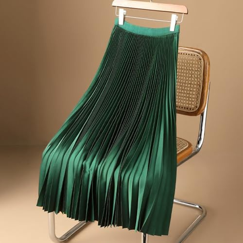 and Comfortable Womens Satin Pleated Skirt Designed for All Day Wearability (L Green)