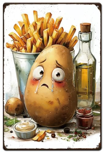 SUPERDANT Cartel de chapa con el texto en inglés Scared Potato, cartel de metal para papas fritas, decoración vintage, cartel de metal para cine en casa, cocina, restaurante, comedor