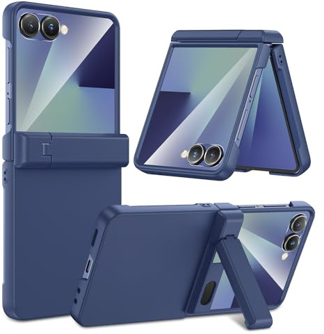 HWeggo Funda para Samsung Z Flip 7 con Plegable Kickstand y Protector de Pantalla Frontal & Protección de Bisagras,Support Wireless Charging Shockproof Cover,Azul