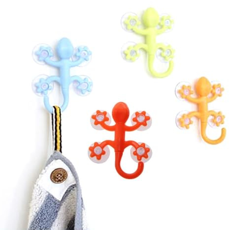 Crochet De Serviette D'aspiration - Crochet Gecko Puissant À Quatre Ventouses | Accroche À Ventouse | Accroche D'aspiration De Douche Pour Cuisine Et Salle De Bain | Gecko Cintre Avec 4 Ventouses