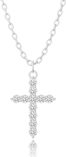 poraceous Collana con Croces, Collanas con Croces da Donna, Ciondolo a Forma di Croce in Acciaio Inox, Croce Collana Argento, Collanas con Pendente, per San Valentino Pasqua Battesimo