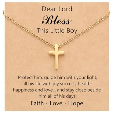 PINKDODO Toddler Cross Necklace for Boys Kids 5 8 12 Birthday Religious Christian Easter Basket Stuffers 1st First Communion Gifts for Kids Boys
