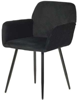 EGGREE Esszimmerstühle 1er Set Samt Stühle mit Armlehnen Gepolsterte Küchenstühle Moderner Design, Hochwertige Stühle für Esszimmer Wohnzimmer mit Stabilen Metallbeinen Tragkraft 150 kg, Schwarz