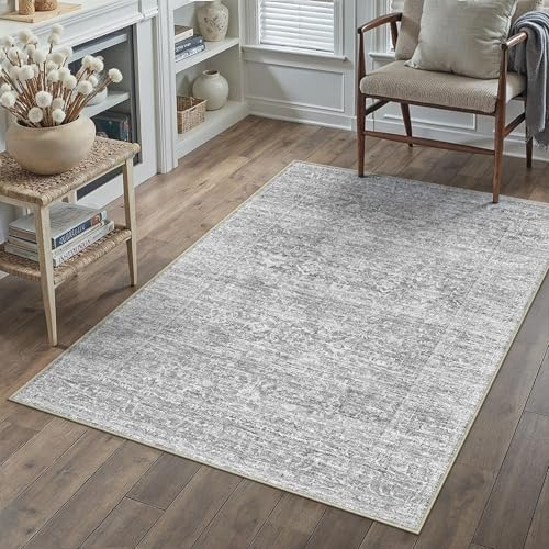 PureCozy Tappeto Salotto 80x150cm Grigio Lavabile | Antiscivolo, Vintage, Tappeti, Sala, Soggiorno, Cameretta, Camera da Letto, Ufficio, Grande, Carpet, Pelo Corto, Morbido