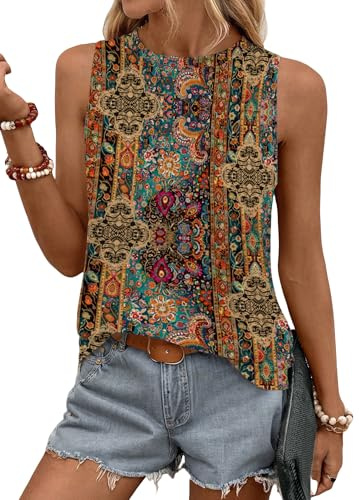 Zeagoo Blusa de Mujer Top Casual de Verano Camiseta sin Mangas Cuello Redondo Top Suelto Elegante Chaleco Casual S-XXL