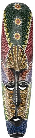 Elydiva Wooden Mask Wall Hanging Solid Wood Carving Painted Wall Decor Bar Home Decorations African Totem Mask Crafts B