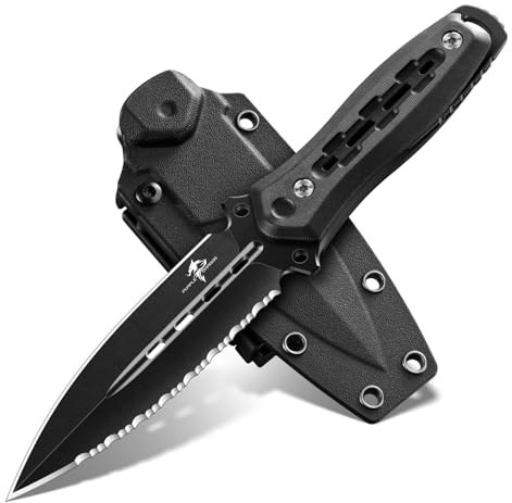Purple Dragon Survival-Jagdmesser - Feststehend mit Scheide, 440C, Schwarz | 440C Stahl, steingewaschene Oberfläche, Full-Mandrel, halbwellige Klinge, G10 Griff, leichte Scheide, Outdoor, Männergeschenk